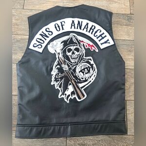 Sons of Anarchy Reaper Licensed Black Faux Leather Vest Large